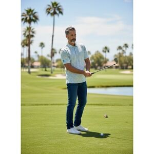 Peter Millar Featherweight UPF 50+‎ Polo XL Glasses Sun Print Golf Shirt Blue
